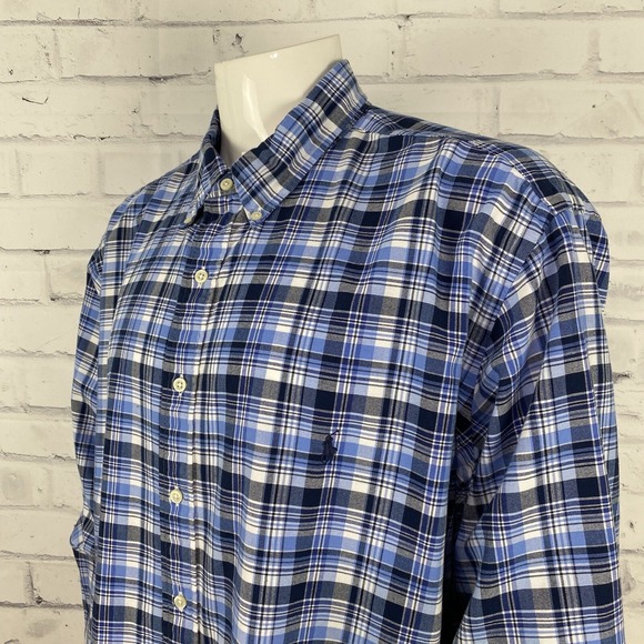 Ralph Lauren‎ Shirt Men's 2XB Big Long Sleeve Button Down Blue Plaid Pony - Picture 5 of 14